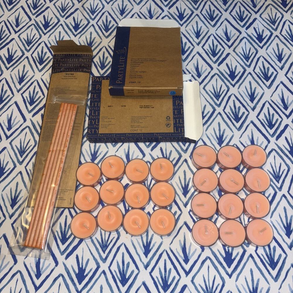 Partylite 24 Tealight Candles “Pink Grapefruit " V04789 Scent Sticks 5 FA789